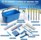 Creatyi 11PCS Window Cleaning Kit Washing Tool, Bucket 3 Gallon, 76 inch Long Handle Window Squeegee and Microfiber Scrubber,Equipped with Replaceable Squeegee and Scrubber for Home Business Use