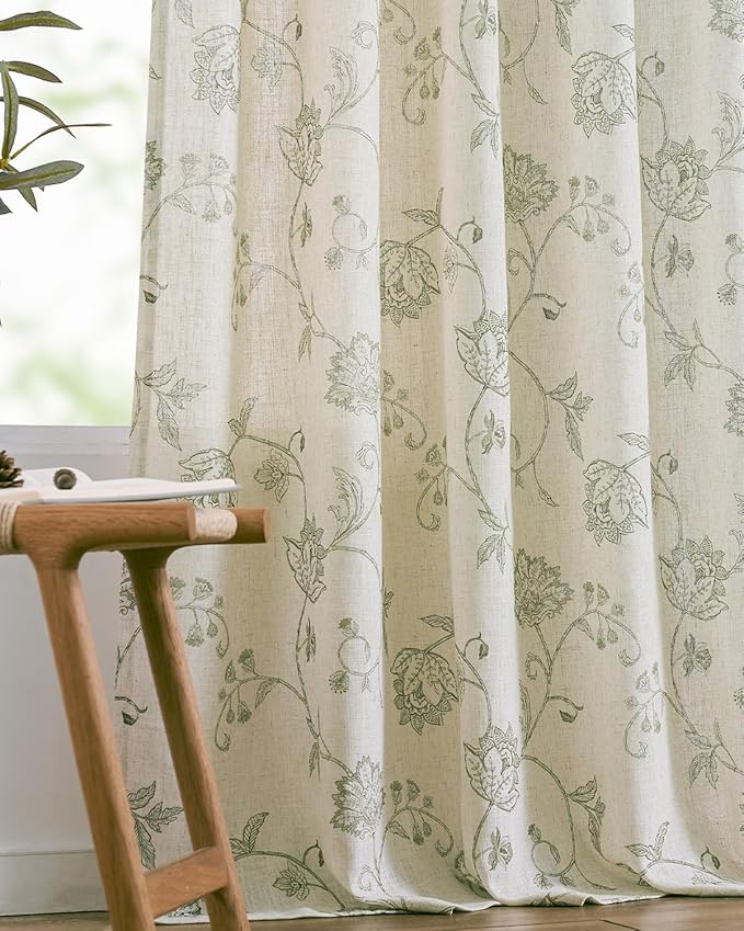jinchan Linen Curtains Floral Curtain 84 Inch Length - Image 8