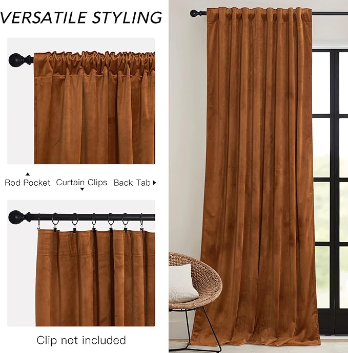 RYB HOME Orange Velvet Curtains 102 inches - Image 3