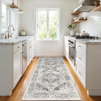 3x6 Washable Runner Rug: Vintage Medallion Kitchen Soft Rugs Gray