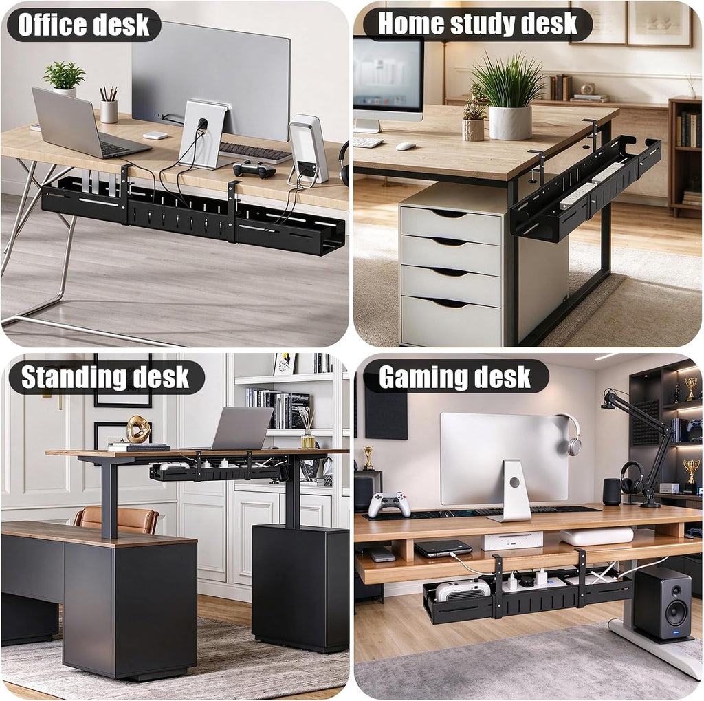 Under Desk Cable Management Tray, Expandable 25.5"- 42.5" Cable Organizer