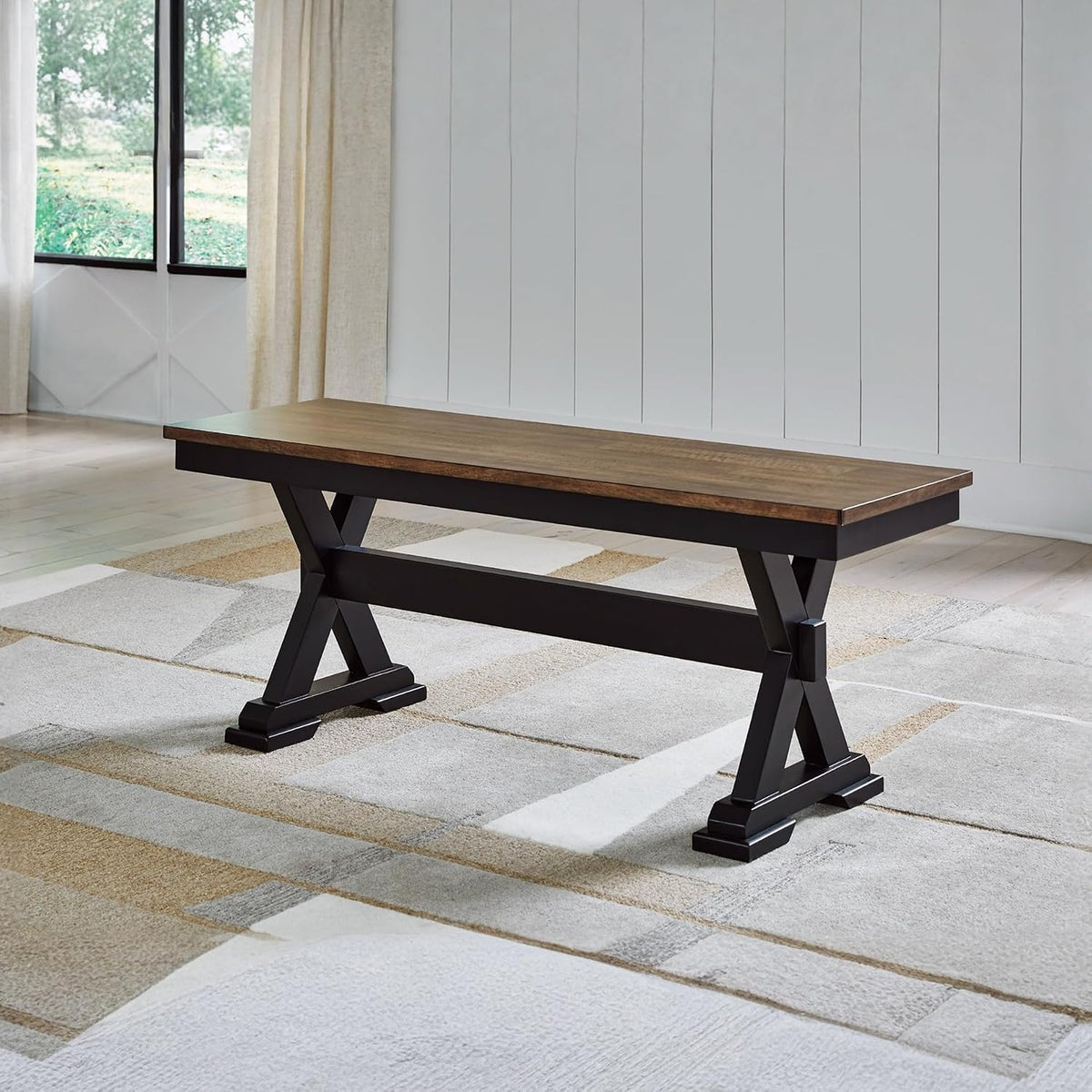 Signature Design by Ashley 1-Piece Wood Dining Bench, 48" 2-Tone Farmhouse