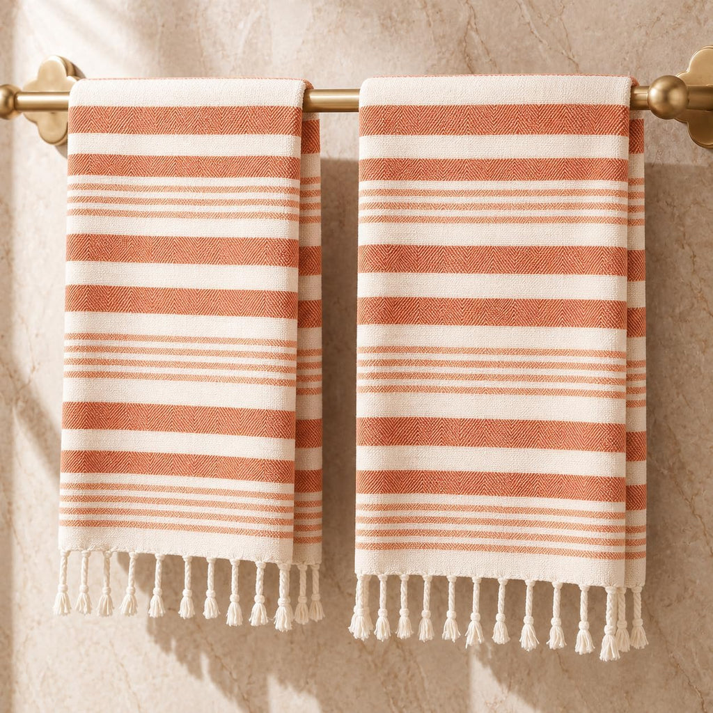 Folkulture Turkish Fall Hand Towels for Bathroom, Orange Set of 2(16"x30")
