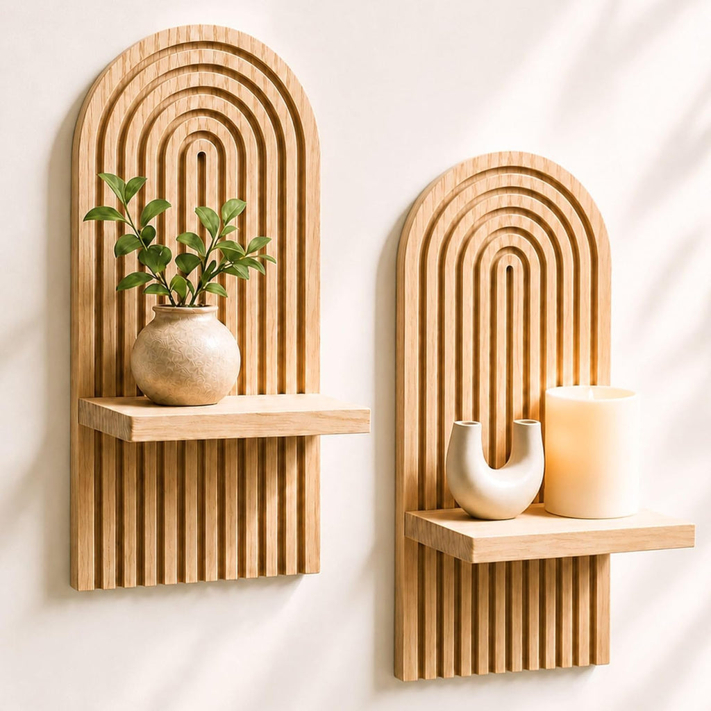 Wall Candle Holder Set of 2, Boho Wall Decor, Arch Candle Sconces, Natural