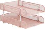 Mind Reader Stackable Paper Tray, Desktop Organizer, File Storage, Office, Metal Mesh, 2 Pcs, Pink