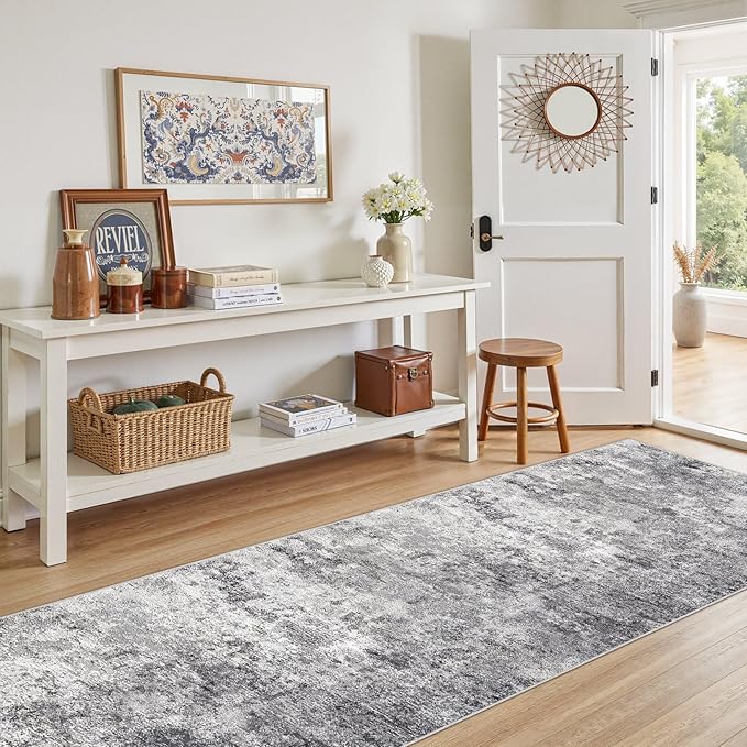 UERMEI 3X8 Washable Runner Rug for Hallway: Soft Neutral Modern Abstract Area - Image 2