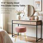 LUE BONA Vanity Stool, Pink Vanity Stools for Makeup Room, Round Ottoman Foot Stool, Velvet Footrest Vanity Chair for Bathroom Vanity, Bedroom, Living Room, Entryway, Offices, 300lbs