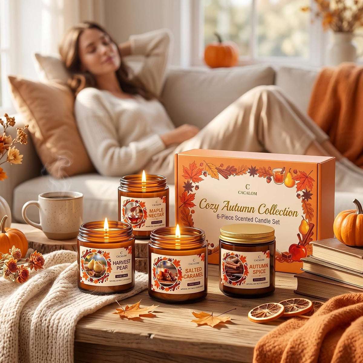 Fall Candles Set, Scented Candles for Home, Gift Ready, 6 x 3.5oz