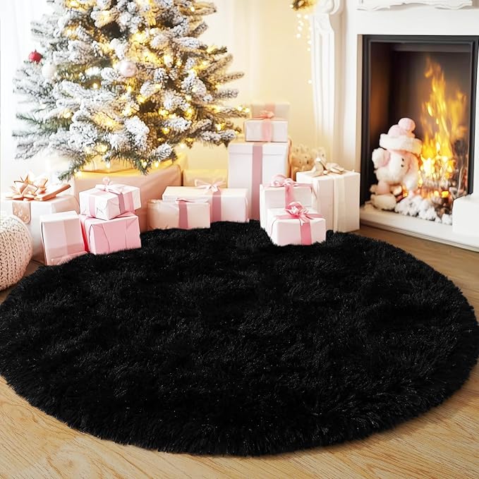 4'x4' Black Round Rug for Bedroom, Ultra Soft Fluffy Circle Rug for Kids Girls - Image 3