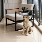 Dog Statue Side Table, 13-inch Tempered Glass Top End Table