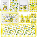Fourluoo 10 Pcs Lemon Kitchen Decor Set Black Plaid Yellow Lemon
