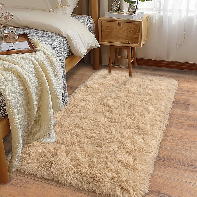 Soft Runner Rugs for Bedroom Hallways, 2x4 Beige Fluffy Shag Throw Area Rug Non by Ailyei