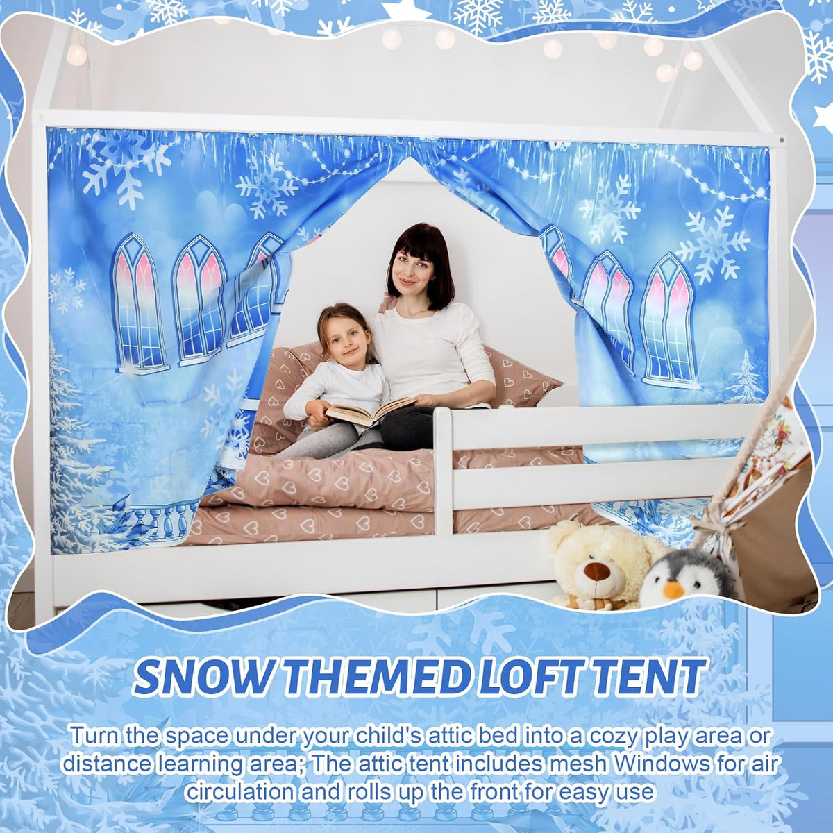 Hahafelt Loft Bed Tent Curtains Snowflake, Low Twin Bunk Privacy