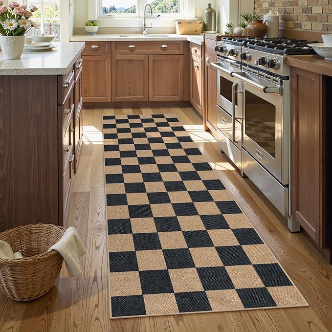 Lahome Colette Checkered Easy Jute Runner Rug, 2x8 Kitchen Rug Non Slip - Image 2
