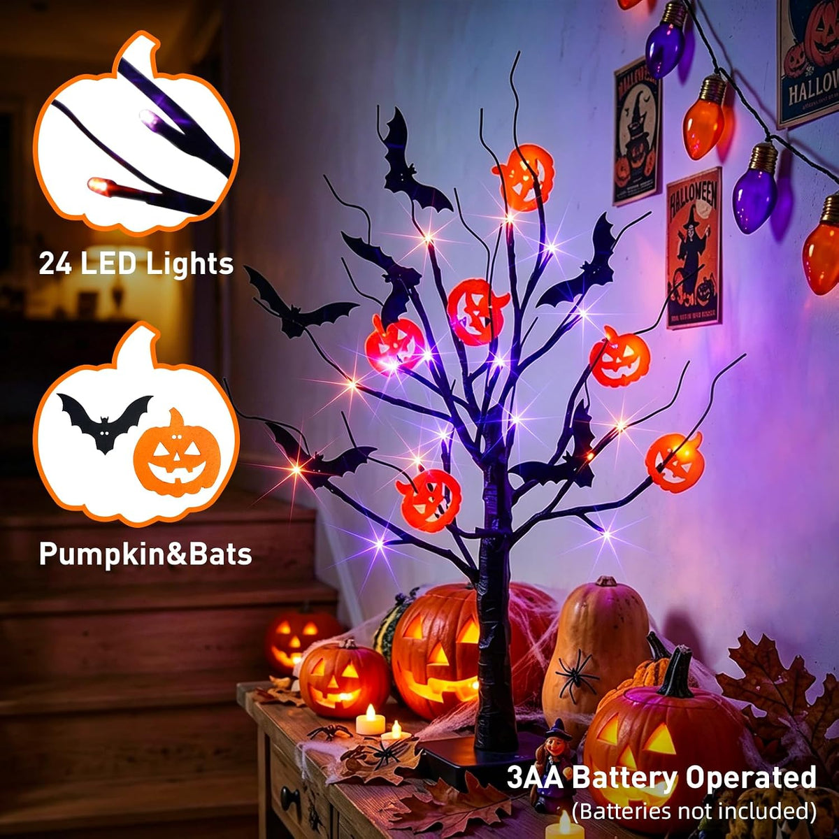 EAMBRITE Halloween Decorations Indoor Halloween Tree Black Spooky Tree