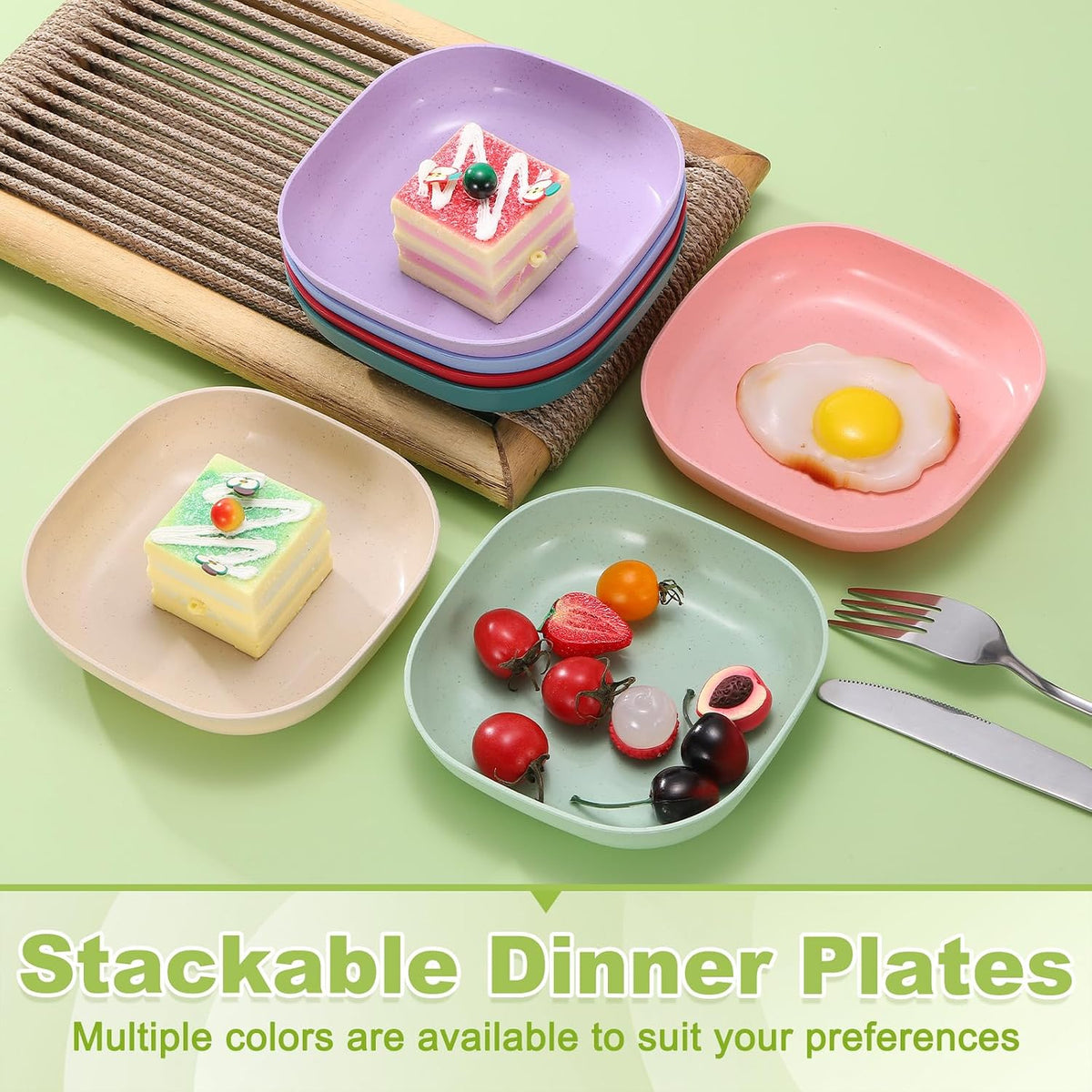 uxcell 10Pcs Square Wheat Straw Plates, 14.5cm/5.7" Unbreakable Plates