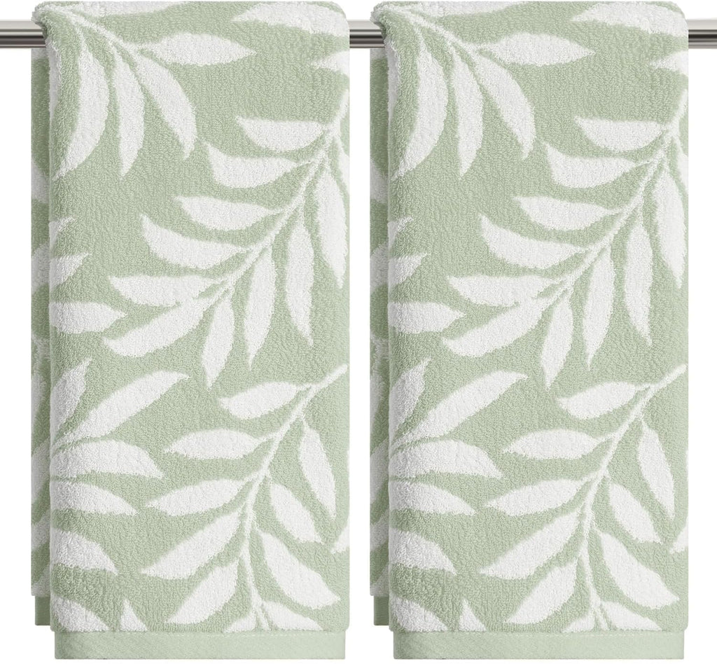 Artoid Mode 2 Pcs Beige Caramel Leaves Jacquard Hand Towels for Bathroom, 100% Cotton Soft Absorbent Bathroom Decor Towels, 13.7 x 29.5 Inch
