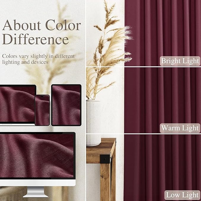 Nanspring Burgundy Linen Curtains 132 Inch Length - Image 3
