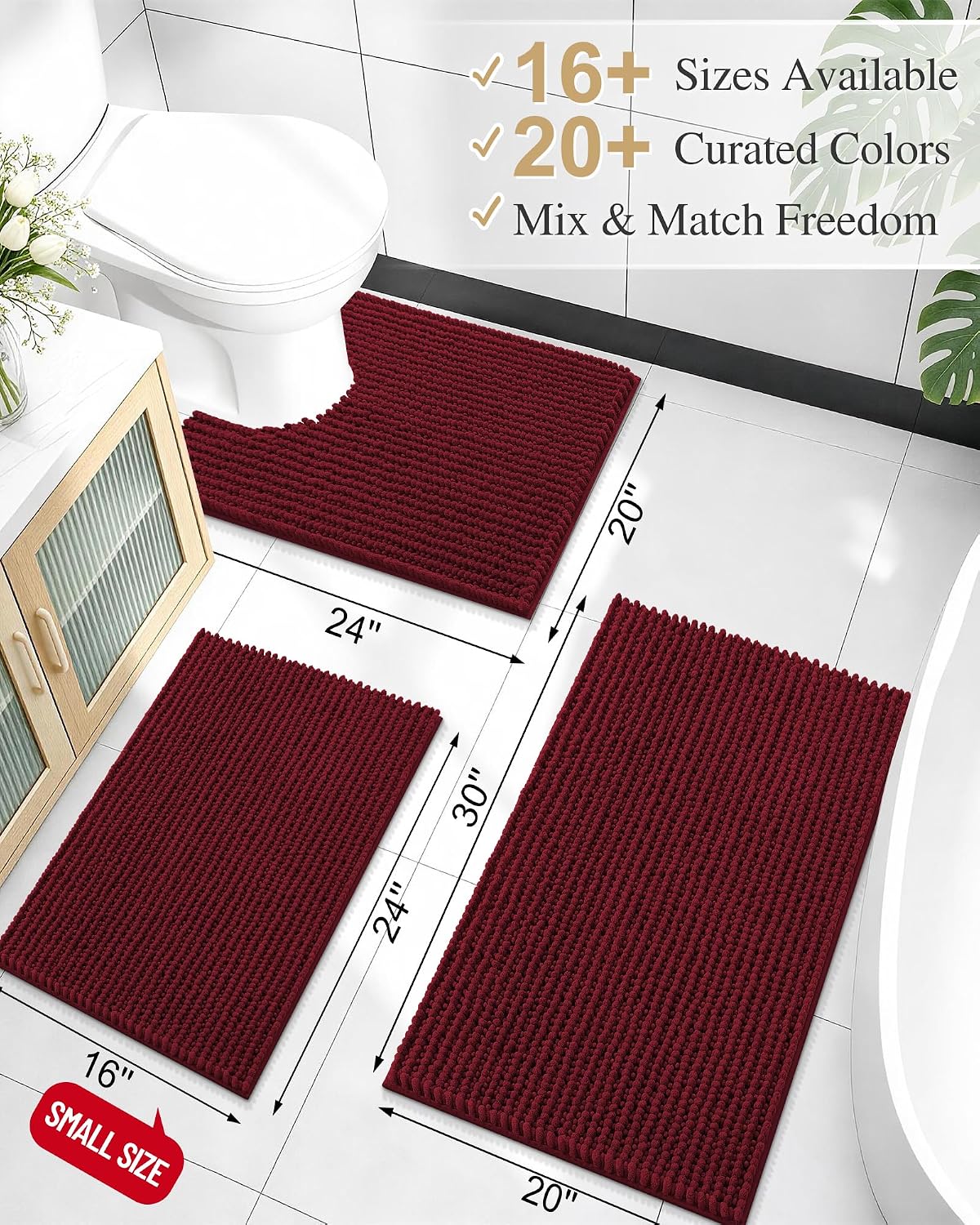 Smiry Thick Bathroom Rugs 24x16, Extra Soft Absorbent Chenille Bath Mat