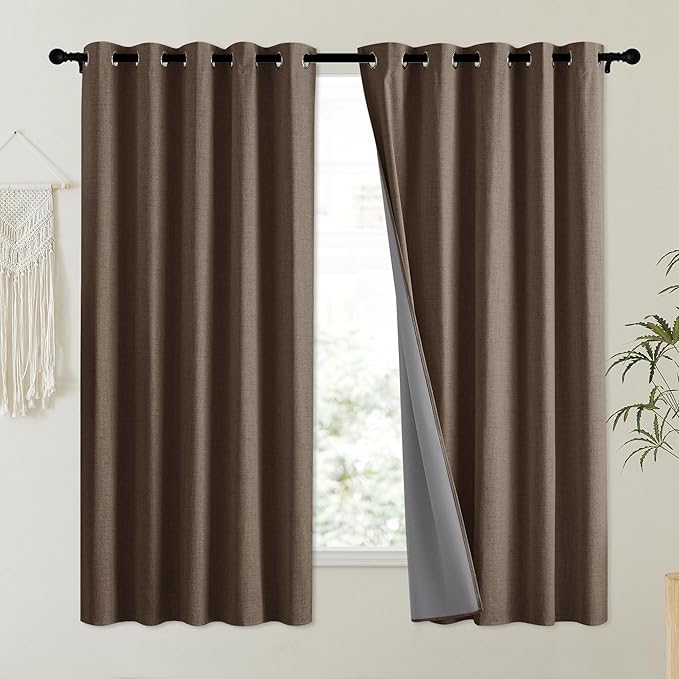 NICETOWN Coffee Vintage Linen 100% Blackout Curtains - Image 2