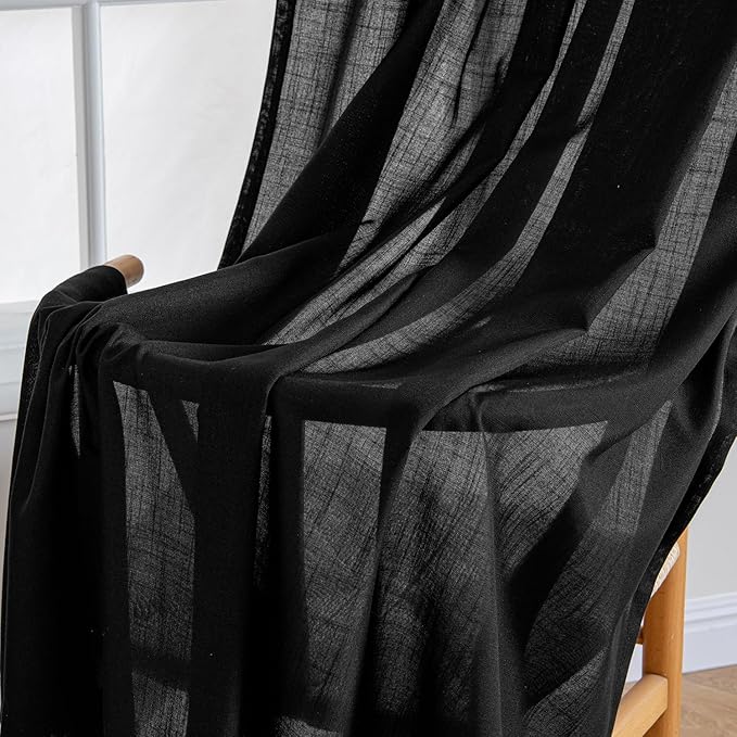 MIULEE Black Linen Curtains 90 Inch Length 2 Panels - Image 6