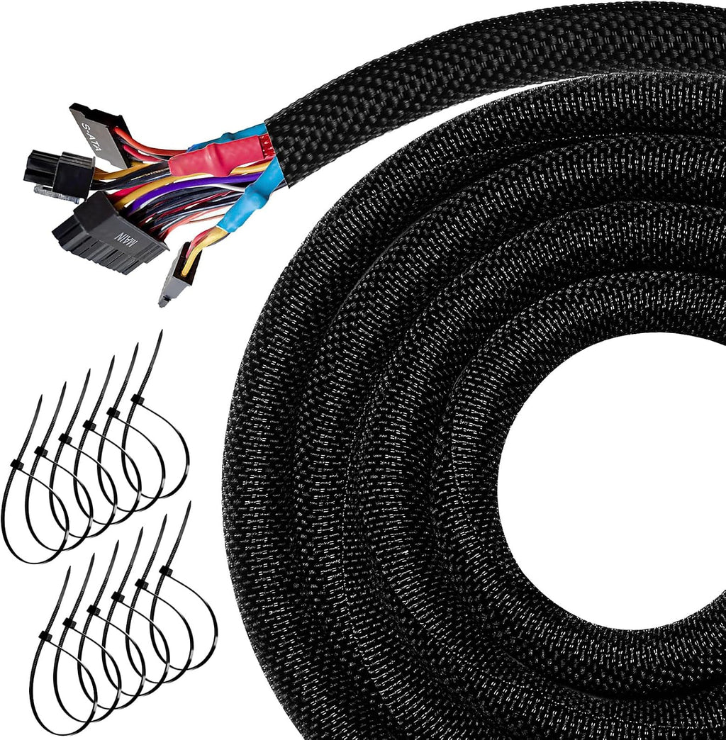 20FT Split Cable Management Sleeve Wire Loom Tubing Cord Protector for High-Temperature Automotive Harness Wires and Home Cable Management,Self-Wrapping Braided Cord Covers (1/2 Inch)