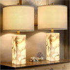 Scenekoy 23" Alabaster Table Lamp Set of 2 with Night Light for Living Room