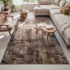 Area Rug 4x6 Brown Rug Washable Boho Rugs Non Slip Low Pile Abstract Coffee - Image 2