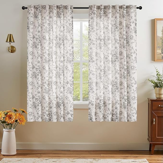 jinchan Linen Blend Curtain Floral Curtains by JINCHAN