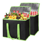 2-Pack Insulated Reusable Grocery Shopping Bag, X-Large, Black-Green