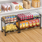 1 Pack 2-Tier Expandable Pantry Floor Organizer Cart, Rolling Pantry Storage Cart with Wheel, Adjustable Can Organizer for Kitchen Pantry, Pantry Shelves and Storage Rack for Snacks, Vegetables, White