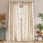 Lazzzy Farmhouse Linen Curtains Extra Long Taupe Floral Curtains 108 Inch - Image 2