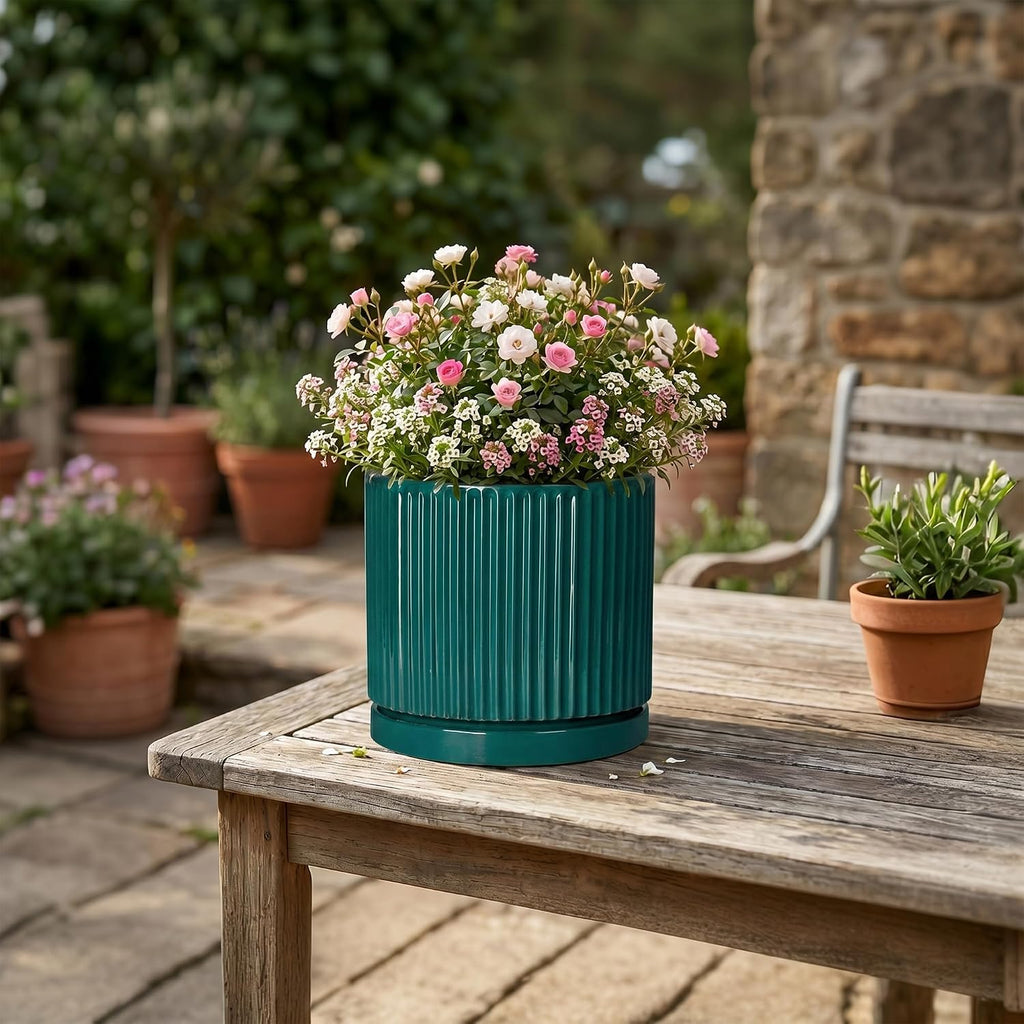 Ceramic Planter, 6 Inch Pots for Plants with Tray, Blackish Green