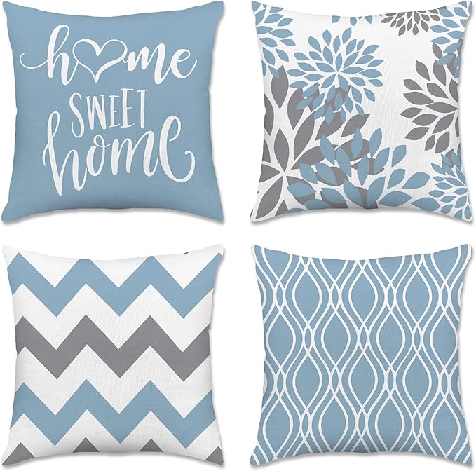 Hexagram Geometric Aqua Blue Pillow Covers 16x16 Set of 4, Decorative Outdoor by Hexagram