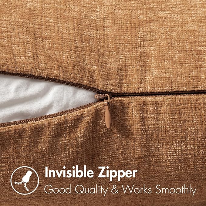 MIULEE Pack of 2 Brown Throw Pillow Covers 24x24 Inch Soft Chenille Pillow - Image 3