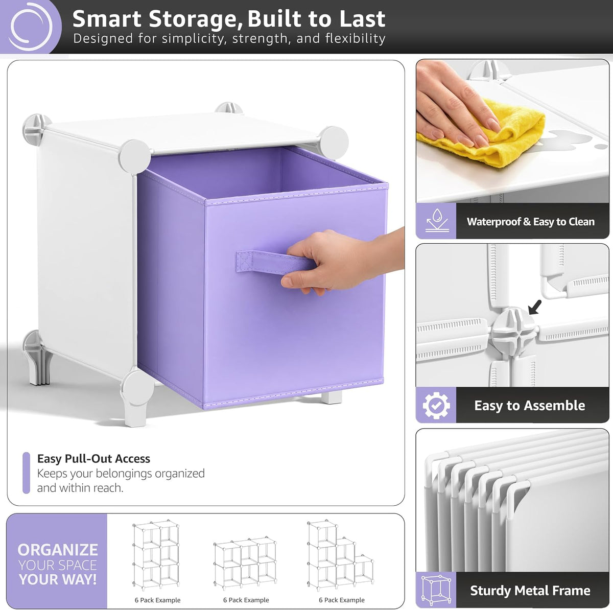 Sorbus 6 Cube Storage Organizer with 6 Fabric Bins (White)