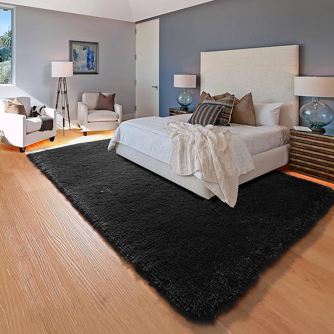 ONASAR Black Area Rugs for Living Room Bedroom, 5x8 Fluffy Shaggy Rug, Soft - Image 5