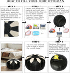 Thgonwid Unstuffed Moroccan Faux Leather Pouf Ottoman Cover with Storage - Boho Chic Multi-Use Footrest for Living Room, Bedroom, Patio - Round Ethnic Floor Cushion & Decorative Accent, Black&White