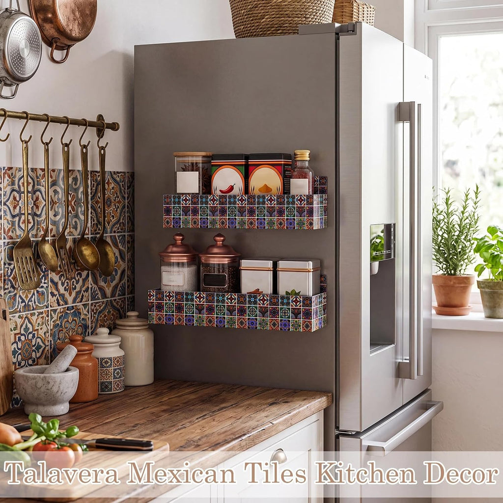 2 Pack Talavera kitchen decor Magnetic Spice Rack Mexican Tiles
