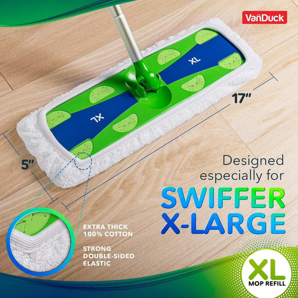 VanDuck Reusable Cotton Mop Pads Compatible with Swiffer Sweeper XL, 4 Pack