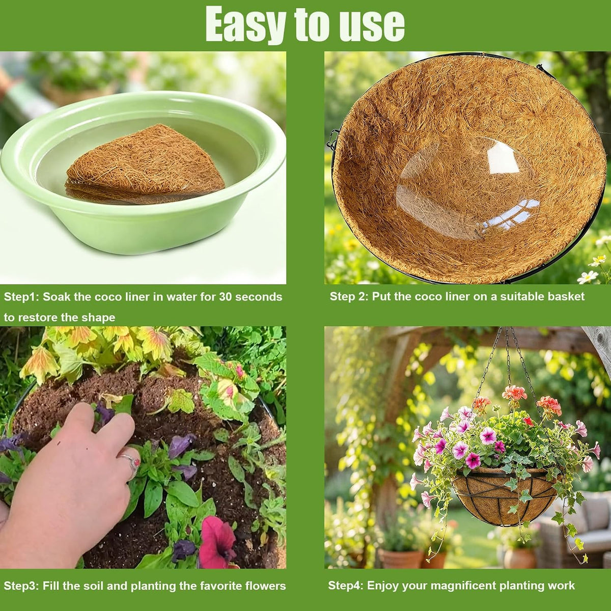 2 Pack 16 Inch Round Replacement Coco Liners for Hanging Basket Natural Coconut Fiber Liner for Flower Planter Coco Coir Pots for Outdoor Garden Plants
