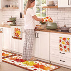 Bencailor 12 Pcs Fall Kitchen Decor Sets 6 Maple Leaves Kitchen Towels 2 Rugs 2 Pot Holder and Oven Mitts for Autumn Home Decorations Accessories Gifts