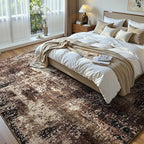 Ompaa Living Room Rug 6x9 Brown Area Rug Machine Washable Boho Coffee Rug Non - Image 2