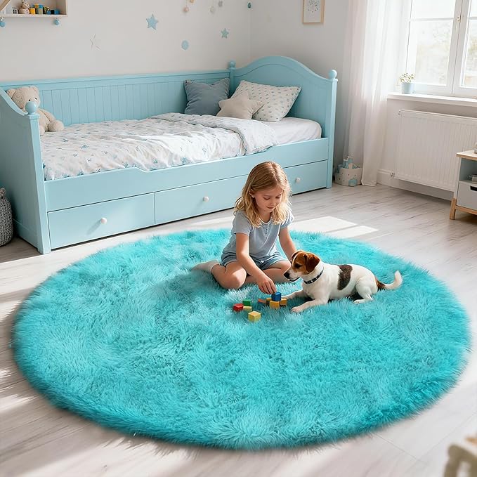 yulidayang Soft Round Area Rug for Kids Bedroom, Fluffy Fuzzy Shaggy Rug by yulidayang