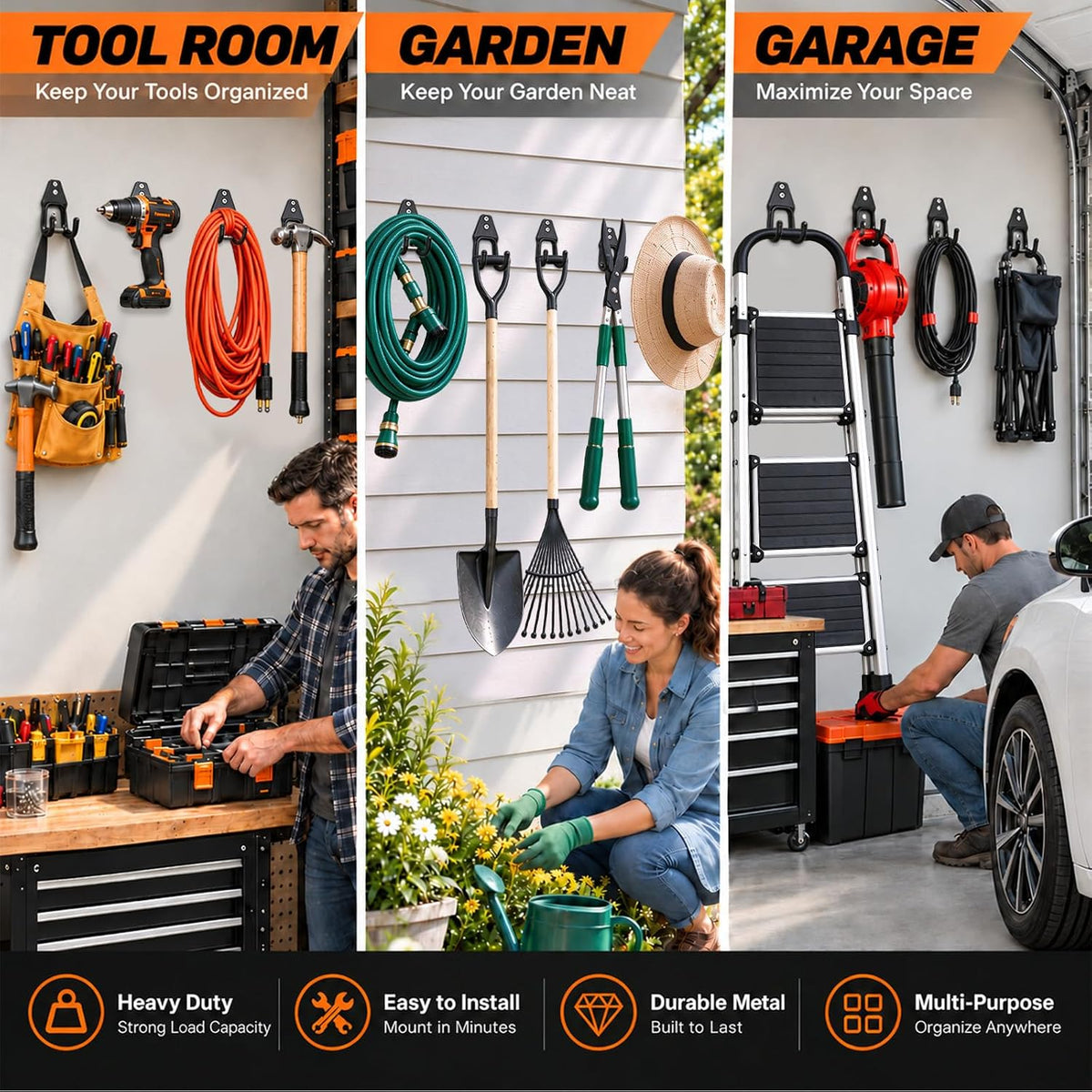 10 Pack Heavy Duty Garage Hooks Wall Mounted Ladder Hooks