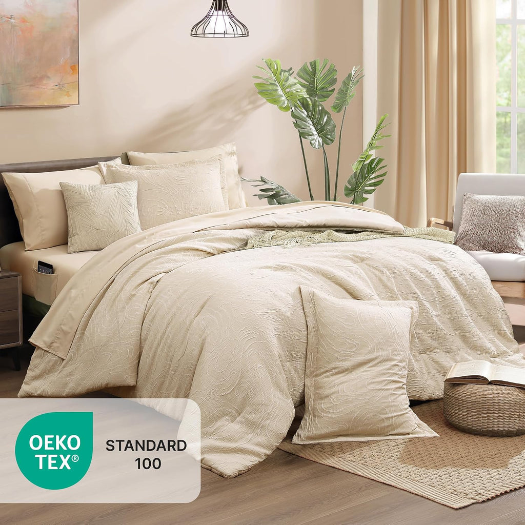 Monbix Queen Comforter Set 7 Pieces Birch Marble Bed in a Bag