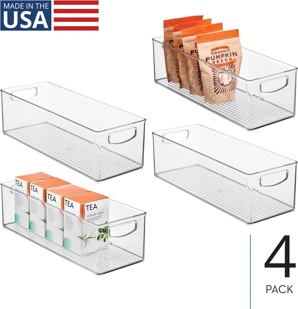 iDesign Plastic Stackable Pantry Bin with Handles, Set of 4, Clear