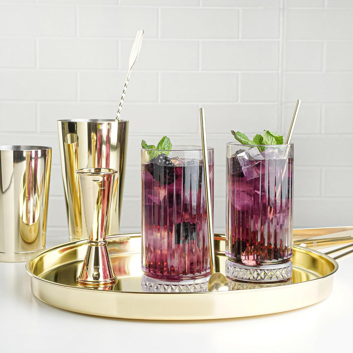 Restaurantware-Bar Lux 7.5 Inch Spoon Straws, 2 Food-Grade Reusable Cocktail Straws - Built-In Spoon, Dishwashable, Gold-Plated Stainless Steel Cocktail Spoons, For Drinking And Stirring,