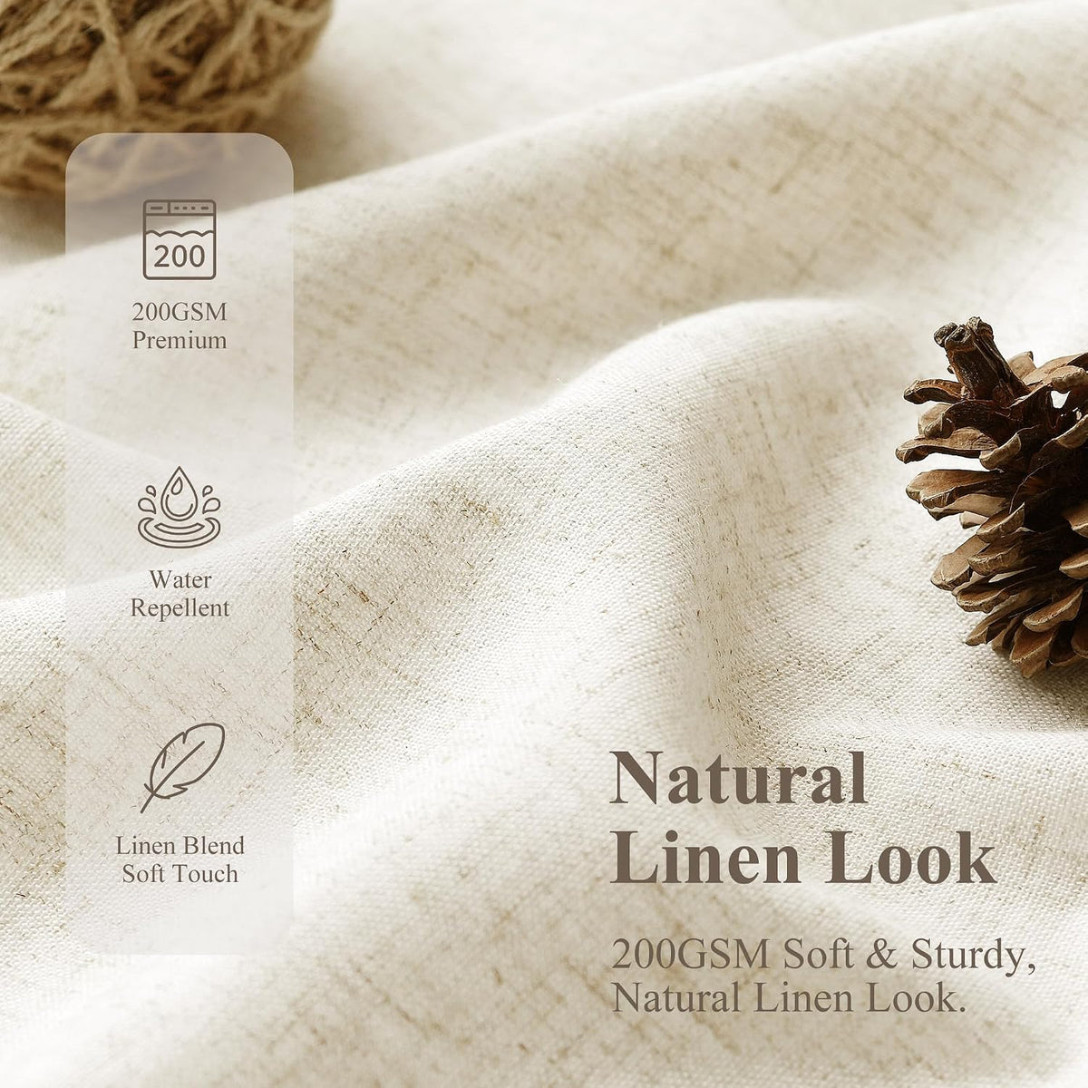 Jowels Natural Linen Fabric Shower Curtains for Bathroom, 72x78