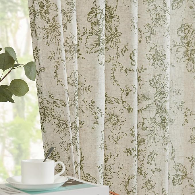 jinchan Linen Floral Curtains 63 Inch Length - Image 2